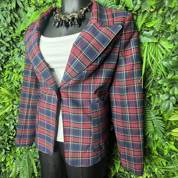 Autres‎ Filles Women Plus Size XL Red & Blue Plaid Blazer NWT Front Pockets - Picture 2 of 13